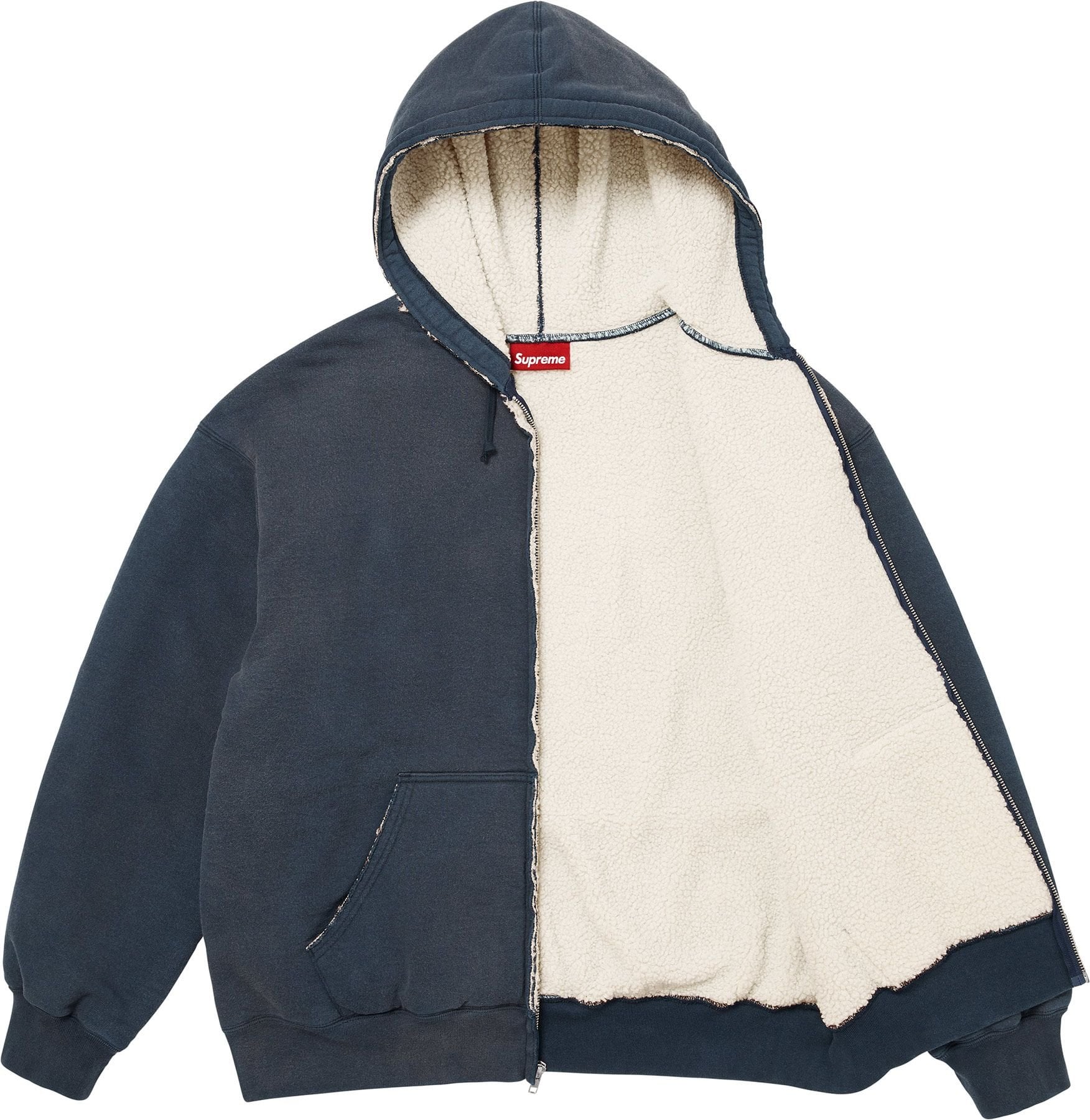 Shearling Lined Zip Up Hooded Sweatshirt view 4